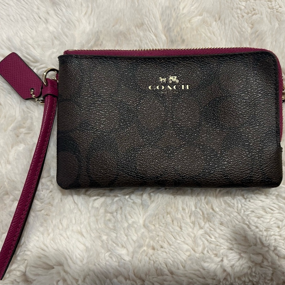 Coach Dark Brown and Magenta Wristlet